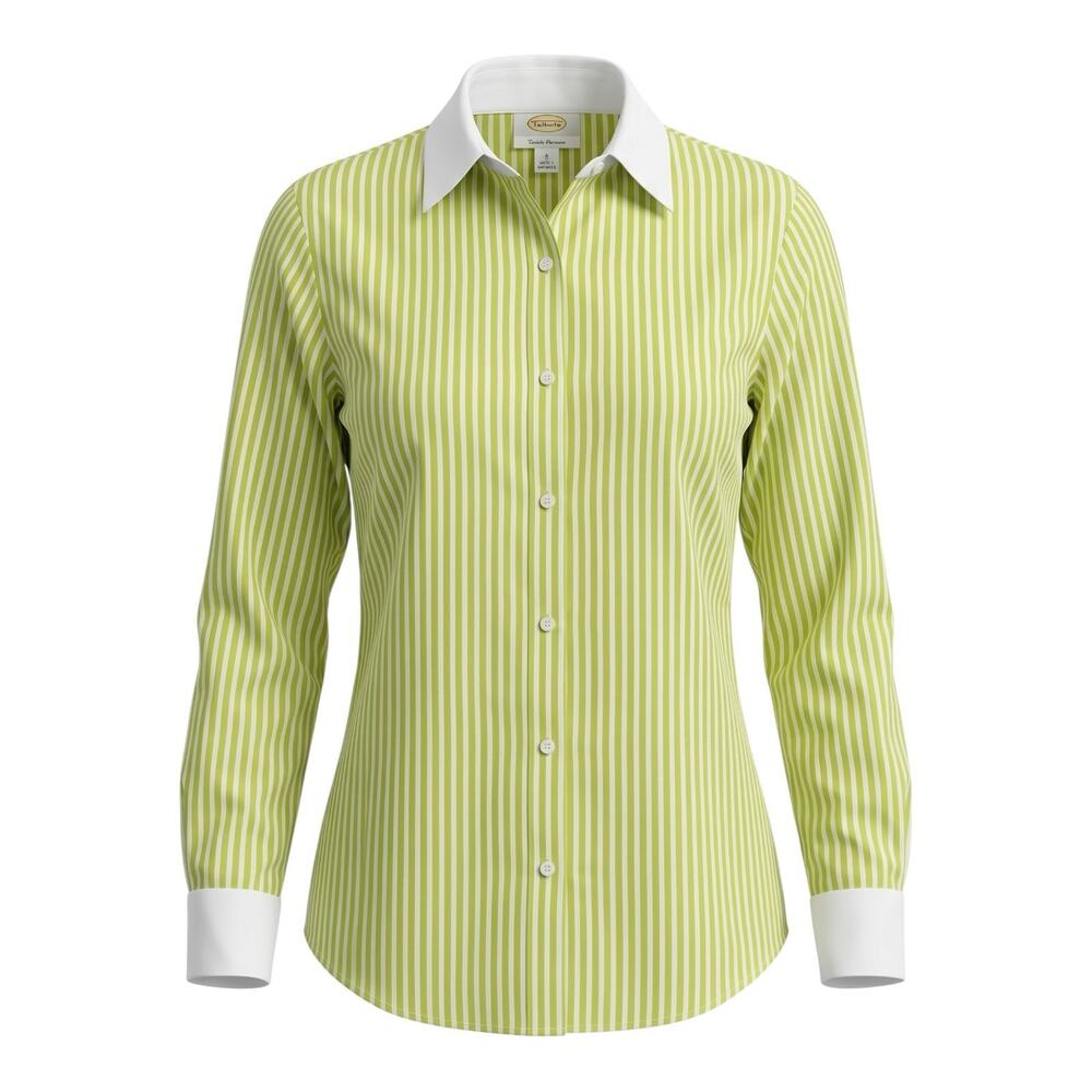 Talbots Wrinkle Resistant Striped Button Up Shirt Women’s 8 Green White Cotton